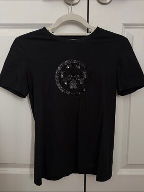 Tory Burch Black Short-Sleeve Tee with Sequin Logo